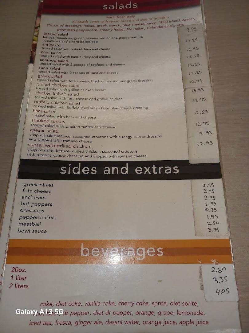 Carlos Pizza Menu